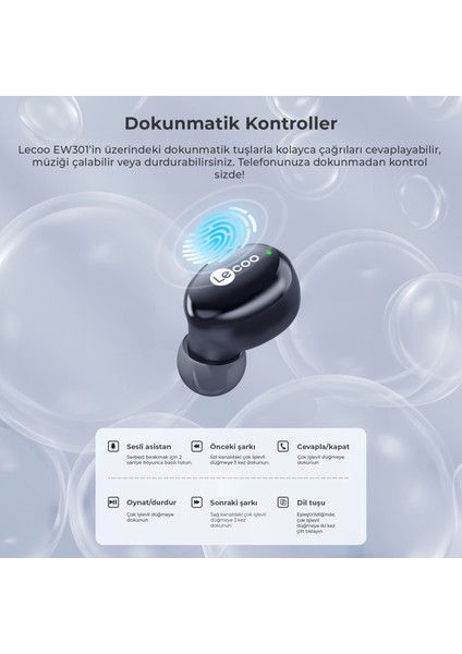 EW301 Kablosuz Bluetooth 5.0 TWS Mikrofonlu Kulak İçi Kulaklık Siyah