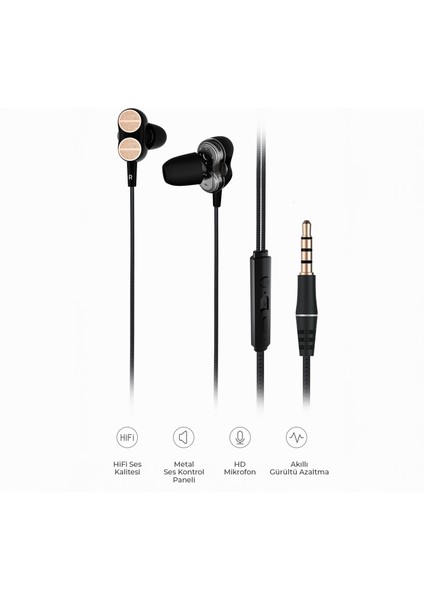 EH102 Kablolu 3.5mm Jacklı Kulak İçi Mikrofonlu Dual Driver Kulaklık Siyah fırsatları