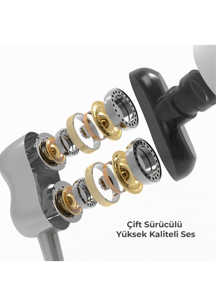 EH102 Kablolu 3.5mm Jacklı Kulak İçi Mikrofonlu Dual Driver Kulaklık Siyah