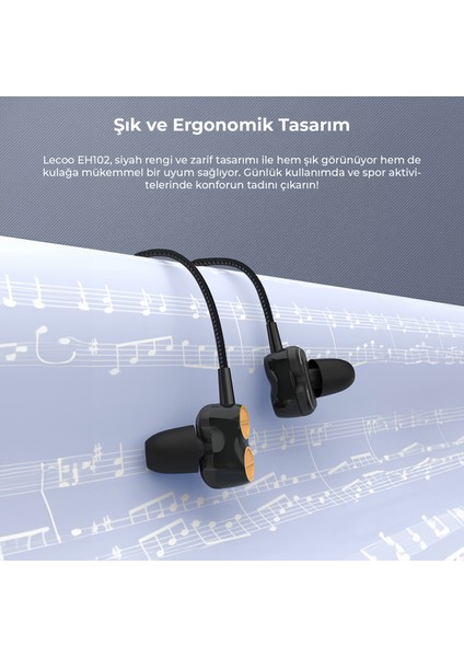 EH102 Kablolu 3.5mm Jacklı Kulak İçi Mikrofonlu Dual Driver Kulaklık Siyah