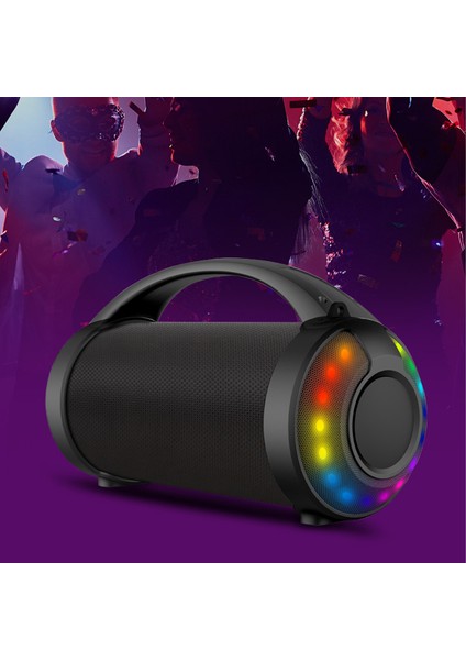 DS156 8.5W Kablosuz Bluetooth 5.0 RGB Aydınlatmalı TWS Stereo Boombox Taşınabilir Hoparlör Siyah