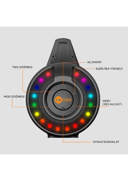 DS156 8.5W Kablosuz Bluetooth 5.0 RGB Aydınlatmalı TWS Stereo Boombox Taşınabilir Hoparlör Siyah