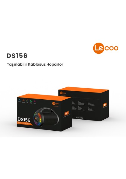 DS156 8.5W Kablosuz Bluetooth 5.0 RGB Aydınlatmalı TWS Stereo Boombox Taşınabilir Hoparlör Siyah