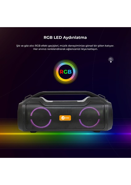 DS153 Bluetooth 5.0 80W IPX5 Su Geçirmez RGB Aydınlatmalı Stereo TWS Boombox Taşınabilir Hoparlör Siyah fiyatları