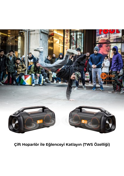 DS153 Bluetooth 5.0 80W IPX5 Su Geçirmez RGB Aydınlatmalı Stereo TWS Boombox Taşınabilir Hoparlör Siyah indirimleri