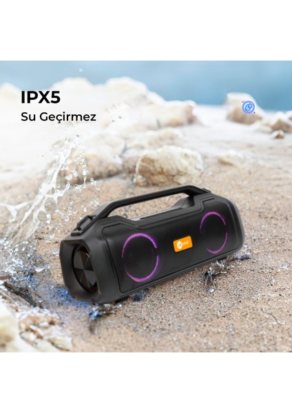 DS153 Bluetooth 5.0 80W IPX5 Su Geçirmez RGB Aydınlatmalı Stereo TWS Boombox Taşınabilir Hoparlör Siyah