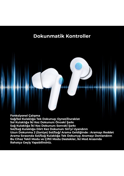 EW306 Kablosuz Bluetooth 5.1 Hi-Fi TWS Mikrofonlu Kulak içi Kulaklık Beyaz