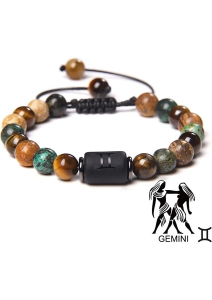 Ayarlanabilir Stil Ikizler 5.21-6.21 12 Zodyak Işaretleri Takımyıldızı Bilezik Doğal Resim Turkuaz Kaplan Gözü Taş Dokuma Bilezik Takı Kadınlar Için Adam Çift Hediye (Yurt Dışından)