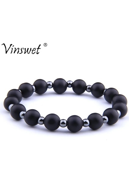 23CM Tarzı No.11 Boyutu Vintage Streç Bilezikler Erkekler Doğal Taş Boncuk Bilezik Sağlık Kadınlar Pulseira Takı Için Manyetik Hematit Bileklik Yok (Yurt Dışından)