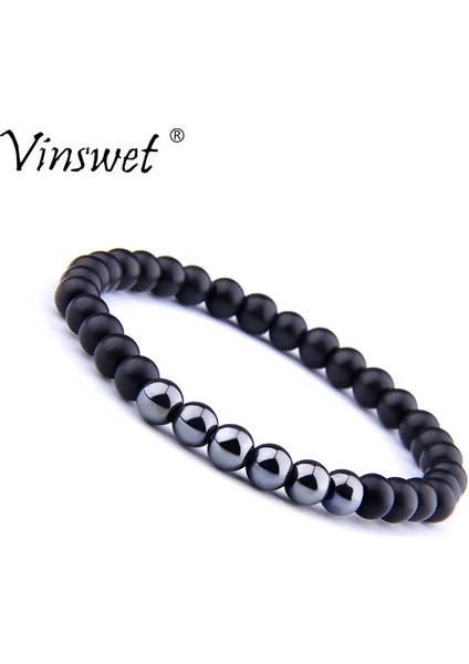 19CM Tarzı No.9 Boyutu Vintage Streç Bilezikler Erkekler Doğal Taş Boncuk Bilezik Sağlık Kadınlar Pulseira Takı Için Manyetik Hematit Bileklik Yok (Yurt Dışından)