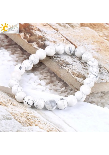 Sır Csja 8mm Mat Sır Yüksek Li Beyaz Howlite Şanslı Mücevher Taş Mala Boncuk Strand Bilezikler Meditasyon Erkekler & Kadınlar Takı P042 (Yurt Dışından) fırsatları