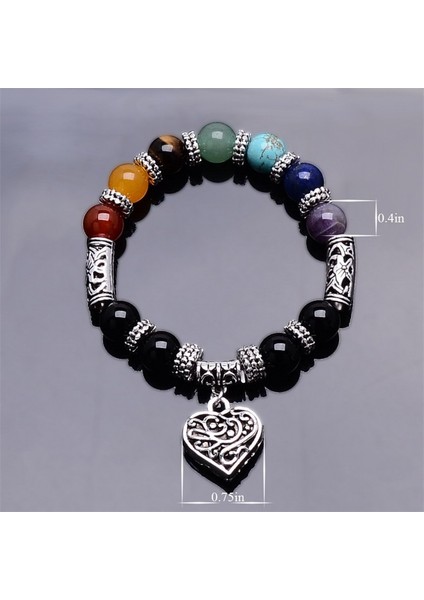 No.12 Boyutu 7 Çakra Taş Boncuk Bilezik Bileklik Kadın Erkek Şeftali Kalp Charm Gökkuşağı Şifa Reiki Namaz Buda Takı Hediye Çift (Yurt Dışından)
