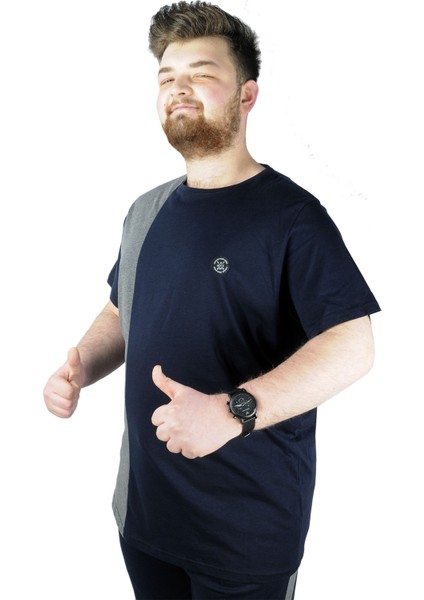 Mode Xl Erkek T Shirt Parçalı MD08 22134 Lacivert