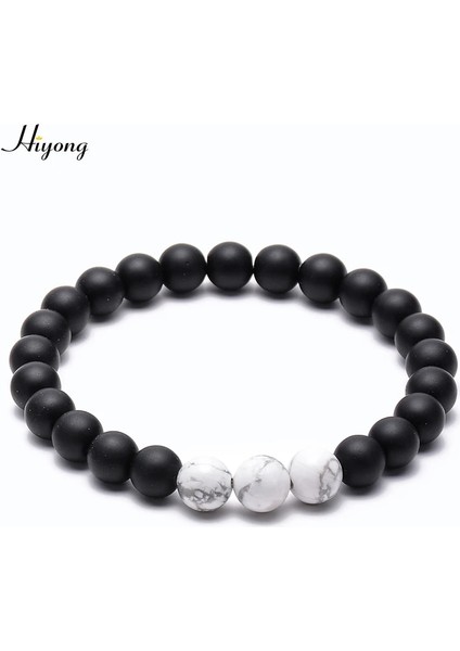 Siyah Mat2 Moda 8mm Kaplan Gözü Taş Boncuk Bilezik Beyaz Howlite Doğal Taş Uzun Mesafe Çift Bilezikler Charm Yoga Bileklik Erkekler Için (Yurt Dışından)