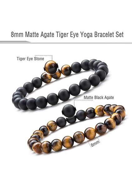 Siyah Mat2 Moda 8mm Kaplan Gözü Taş Boncuk Bilezik Beyaz Howlite Doğal Taş Uzun Mesafe Çift Bilezikler Charm Yoga Bileklik Erkekler Için (Yurt Dışından) modelleri