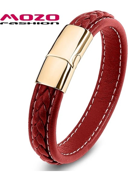 Iç Çevre 220MM Stili SJ010R Mozo Moda Retro Erkekler Takı Örgülü Deri Kadın El Yapımı Yüksek Li Bilezik Trendy Paslanmaz Çelik Toka Bilek Bandı 010 (Yurt Dışından)