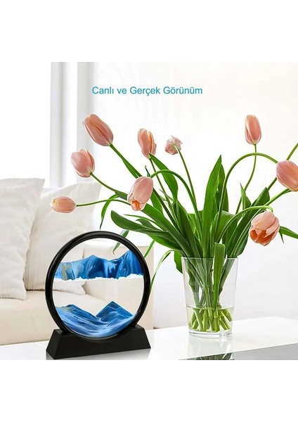 Hareketli 3D Kum Saati 30 cm Büyük Boy Mavi Yuvarlak 12INCH Cam Dekoratif Sanatsal Rahatlık