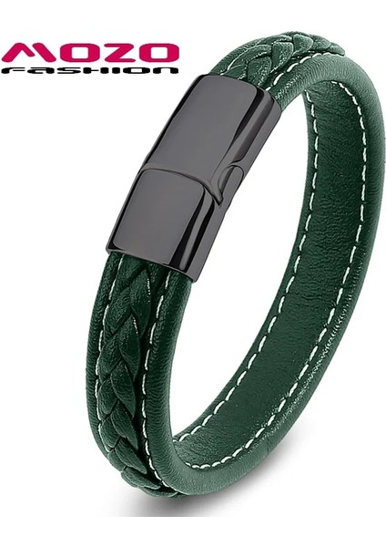 Iç Çevre 210MM Stili SH010G Mozo Moda Retro Erkekler Takı Örgülü Deri Kadın El Yapımı Yüksek Li Bilezik Trendy Paslanmaz Çelik Toka Bilek Bandı 010 (Yurt Dışından)