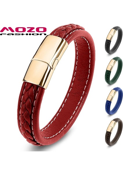 Iç Çevre 185MM Stili SY010G Mozo Moda Retro Erkekler Takı Örgülü Deri Kadın El Yapımı Yüksek Li Bilezik Trendy Paslanmaz Çelik Toka Bilek Bandı 010 (Yurt Dışından)