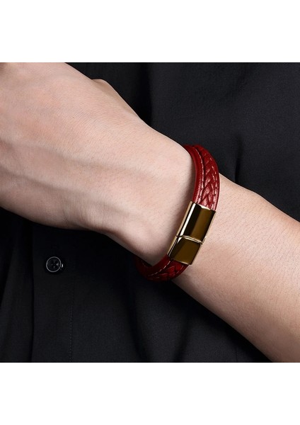 Iç Çevre 185MM Stili SY010G Mozo Moda Retro Erkekler Takı Örgülü Deri Kadın El Yapımı Yüksek Li Bilezik Trendy Paslanmaz Çelik Toka Bilek Bandı 010 (Yurt Dışından)