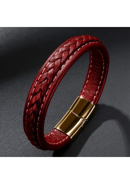 Iç Çevre 185MM Stili SY010G Mozo Moda Retro Erkekler Takı Örgülü Deri Kadın El Yapımı Yüksek Li Bilezik Trendy Paslanmaz Çelik Toka Bilek Bandı 010 (Yurt Dışından)