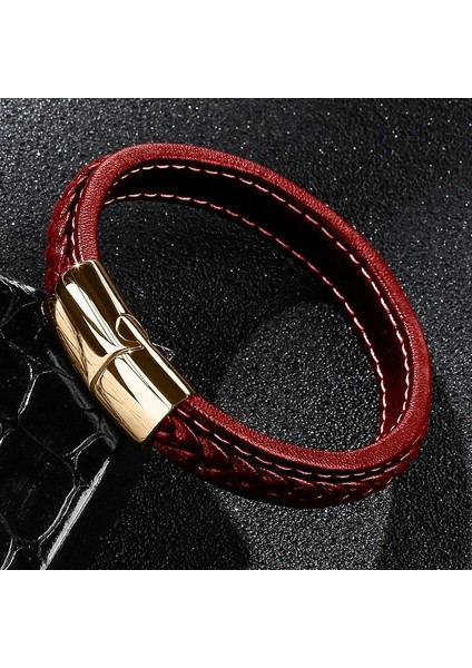 Iç Çevre 185MM Stili SY010G Mozo Moda Retro Erkekler Takı Örgülü Deri Kadın El Yapımı Yüksek Li Bilezik Trendy Paslanmaz Çelik Toka Bilek Bandı 010 (Yurt Dışından)