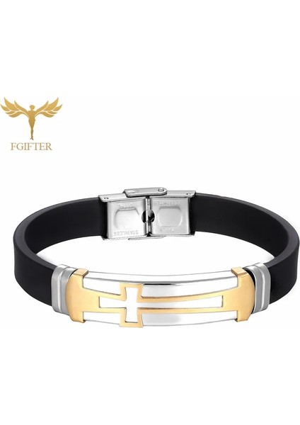 17CM Tarzı Açık Sarı Renk Erkekler Için Dini Isa Çapraz Bilezikler Silika Jel Kemer Ayarlayın Paslanmaz Çelik Manşet Bilezik Erkek Bilezikler Fashio (Yurt Dışından)