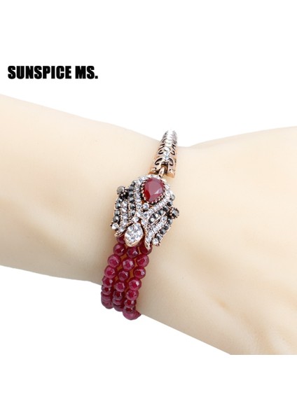18CM Tarzı FA4109RED Yeni Türkiye Çiçek Boncuk Doğal Taşlar Charm Bilezikler Bileklik Kadınlar Için Antik Altın Renk Bohemia Etnik Düğün Takı 2018 (Yurt Dışından)