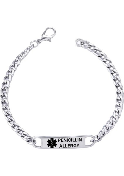 Penisilin si Moda Tıbbi Uyarı Logosu Paslanmaz Çelik Zincir Bilezik Oyulmuş si Hastalığı Kımlığı Erkekler Kadınlar Için Bilezikler (Yurt Dışından)