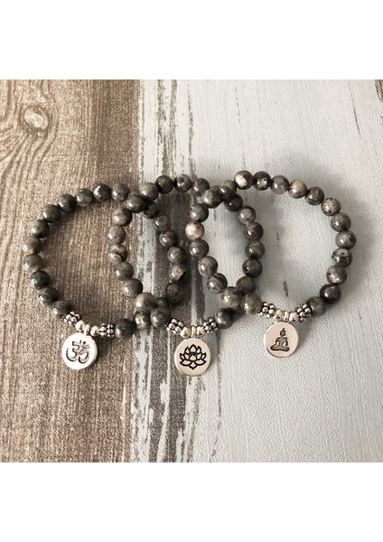 20CM Tarzı Bronz Buda Erkekler Kadınlar Japa Mala Om Bilezikler Lotus Buda Yoga Charm Bilek Siyah Labradorit Boncuklu Bilek Boho Yoga Siyah Takı (Yurt Dışından)