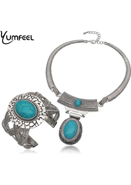 Kolye Bilezik Yum L Tibet Gümüş Sentetik Taş Bilezikler Bilezik Moda Vintage Takı Kadınlar Için Hediyeler (Yurt Dışından)