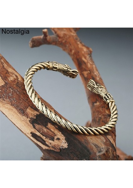 Stil 7 Bronz Retro Manşet Kurt Kuzgun Ejderha Yılan Kafası Viking Bilezik Erkekler Vikingos Takı Brazalete Vikingo Bilezik Kadın Aksesuar (Yurt Dışından)