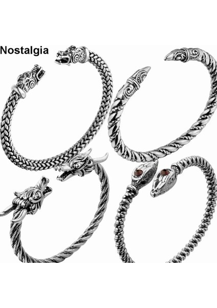 Stil 7 Bronz Retro Manşet Kurt Kuzgun Ejderha Yılan Kafası Viking Bilezik Erkekler Vikingos Takı Brazalete Vikingo Bilezik Kadın Aksesuar (Yurt Dışından) fiyatları