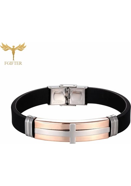 18.5cm Tarzı Gül Altın Bileklik Erkekler Için Dini Isa Çapraz Bilezikler Silika Jel Kemer Ayarlayın Paslanmaz Çelik Manşet Bilezik Erkek Bilezikler Fashio (Yurt Dışından)