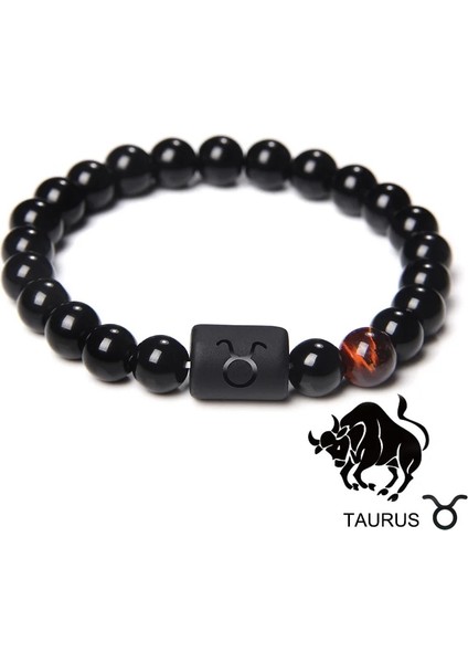 21CM Tarzı Boğa Burcu Doğal Siyah Oniks Taş Beadonstellatioes Kanser Leo Çakra Kadınlar Için Bilezik Çiftler Erkekler Bilezik Doğum Günü Hediyeleri (Yurt Dışından)