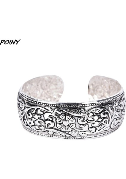 Vermeil Serin Vintage Boho Tarzı Fil Tibet Tibet Totem Bilezikler Zarif Yuvarlak Metal Manşet Bilezik Kadın Takı (Yurt Dışından)