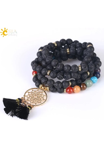 Lav Csja Japamala 108 Mala Boncuk 8 mm Doğal Taş Bilezik Dream Catcher Püskül Charm Bilezik Çakra Namaz Tespih Takı F484 (Yurt Dışından)