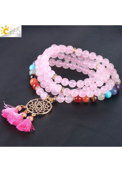 Lav Csja Japamala 108 Mala Boncuk 8 mm Doğal Taş Bilezik Dream Catcher Püskül Charm Bilezik Çakra Namaz Tespih Takı F484 (Yurt Dışından) modelleri
