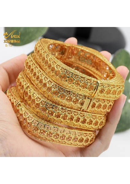 B-12-4pcs Anııd Kadınlar Charm Bilezik Bileklik 24K Altın Renk Takı Dubai Saf Çocuklar Manşet Çiçek Bebek Bileklik Ese Afrika Tasarımcısı (Yurt Dışından)
