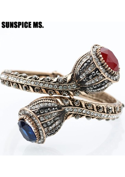 1466MAVİKIRMIZI Bohemia Vintage Charm Bilezik Kadınlar Için Antik Altın Kırmızı Reçine Zambak Çiçek Bilezik Tam Kristaller Türk Bijuteri Takı 2018 (Yurt Dışından)