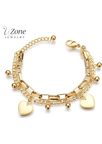 O Altın Yüksek Li Paslanmaz Çelik Kadın Kolye Bilezik Trendy Yuvarlak Inci Çok Katmanlı Link Zinciri Charm Pulseras Doğum Günü Hediyesi (Yurt Dışından)