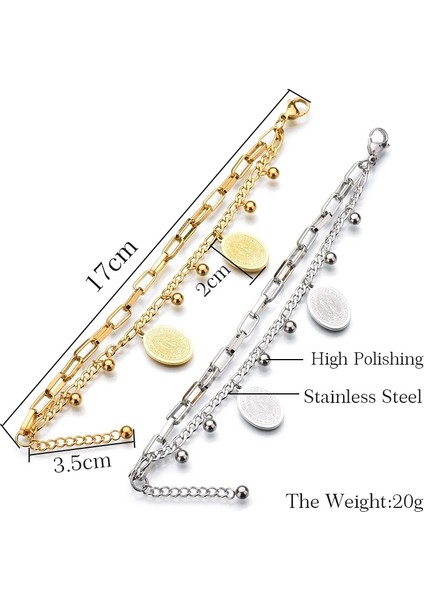 O Altın Yüksek Li Paslanmaz Çelik Kadın Kolye Bilezik Trendy Yuvarlak Inci Çok Katmanlı Link Zinciri Charm Pulseras Doğum Günü Hediyesi (Yurt Dışından) modelleri