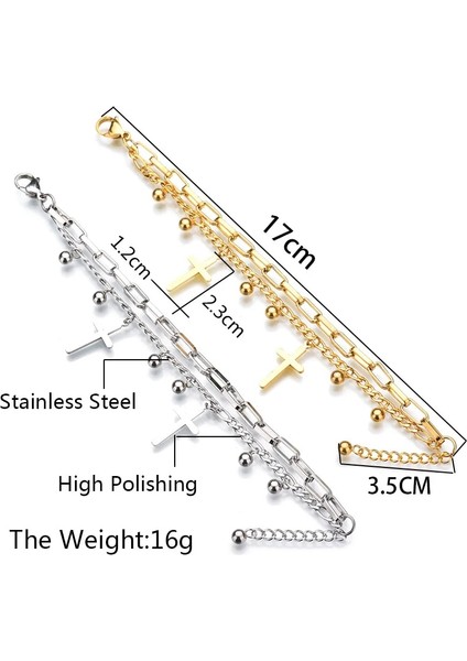 O Altın Yüksek Li Paslanmaz Çelik Kadın Kolye Bilezik Trendy Yuvarlak Inci Çok Katmanlı Link Zinciri Charm Pulseras Doğum Günü Hediyesi (Yurt Dışından) indirimleri