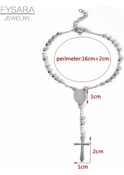 Gümüş Stil2 Fysara Trendy Boncuklu Tespih Çapraz Kolye Bilezik Kadın Erkek Takı Paslanmaz Çelik Bilezik Altın Hıristiyan Dini Mücevher (Yurt Dışından)