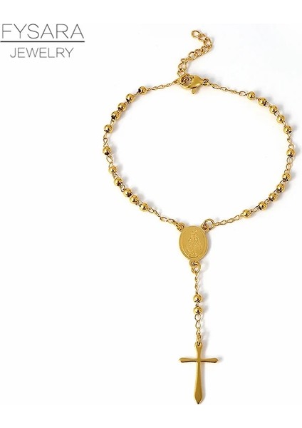 Gümüş Stil2 Fysara Trendy Boncuklu Tespih Çapraz Kolye Bilezik Kadın Erkek Takı Paslanmaz Çelik Bilezik Altın Hıristiyan Dini Mücevher (Yurt Dışından) indirimleri