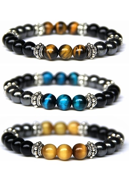 23CM Tarzı No.21 Boyutu Benzersiz Doğal Kaplan Gözü Taş Erkek Boncuklu Bilezik Erkekler Paslanmaz Çelik Hematit ve Siyah Obsidyen Taş Mıknatıs Bilezikler Erkek (Yurt Dışından) indirimleri