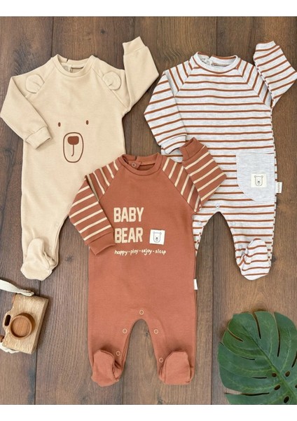 Yenidoğan Baby Bear 3 Parça Patikli Pamuk Tulum