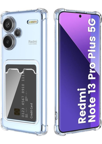 Xiaomi Redmi Note 13 Pro Plus Kapak ile Uyumlu Kamera Korumalı Kartlıklı Darbe Emici Özellikli Şeffaf Silikon Kılıf