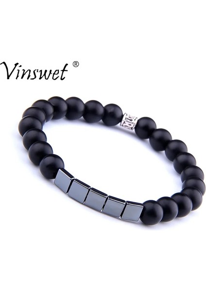 23CM Tarzı No.7 Boyutu Vintage Streç Bilezikler Erkekler Doğal Taş Boncuk Bilezik Sağlık Kadınlar Pulseira Takı Için Manyetik Hematit Bileklik Yok (Yurt Dışından)