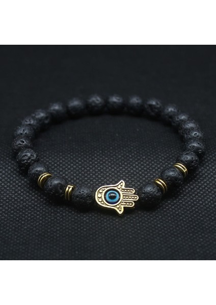 Amazonit Altın Fatima Hamsa Altın Renk El Mala El Bilekliği Siyah Lav Taş Nazar Muska Erkekler Kadınlar Için Bilezikler Ht-5 (Yurt Dışından)